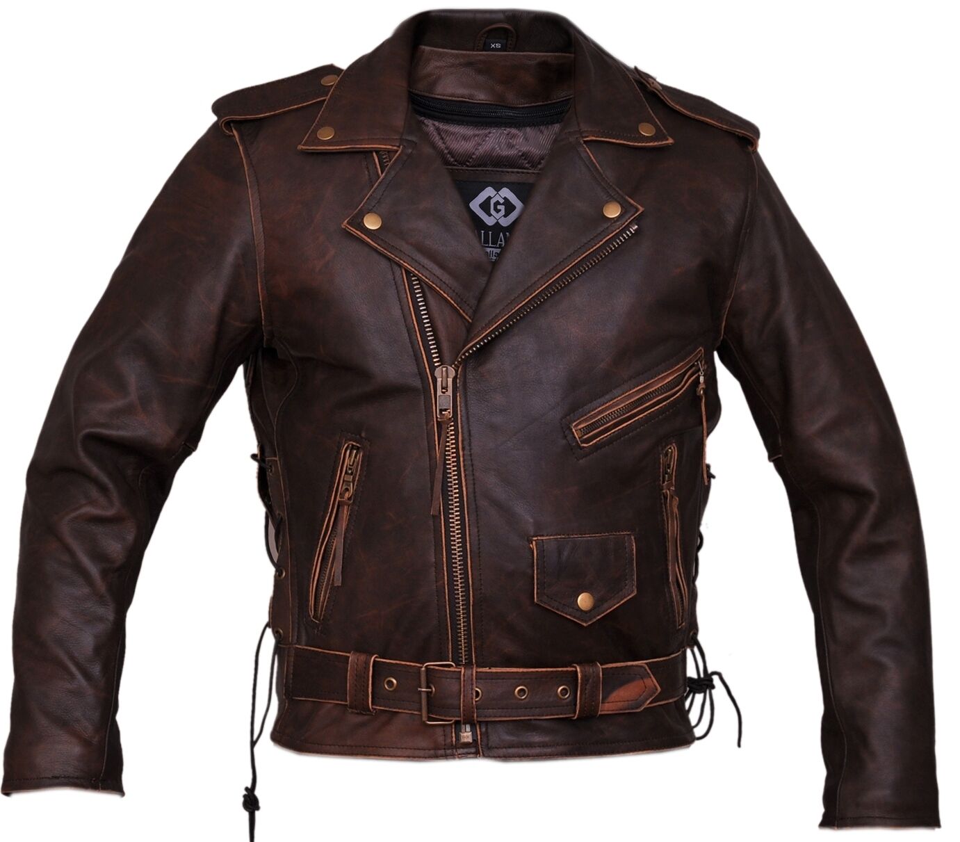 Мото кожаная куртка Armored Brown Asymmetrical